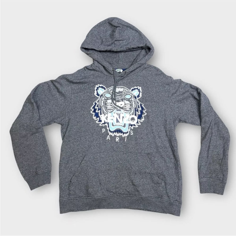 Kenzo Tiger Hoodie Size S Big Logo Embroidered Grey France Small Flaw See Pics